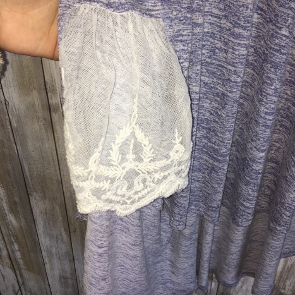 Umgee Purple Oversized Lace Side High Low Blouse - Picture 3 of 5